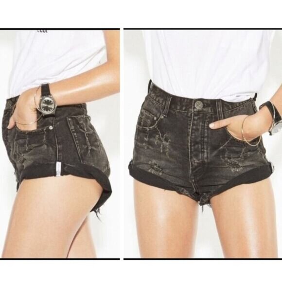 NWT ONE X ONETEASPOON High Waisted Bandits Denim Short Sz 24 Double Bass - Picture 1 of 7